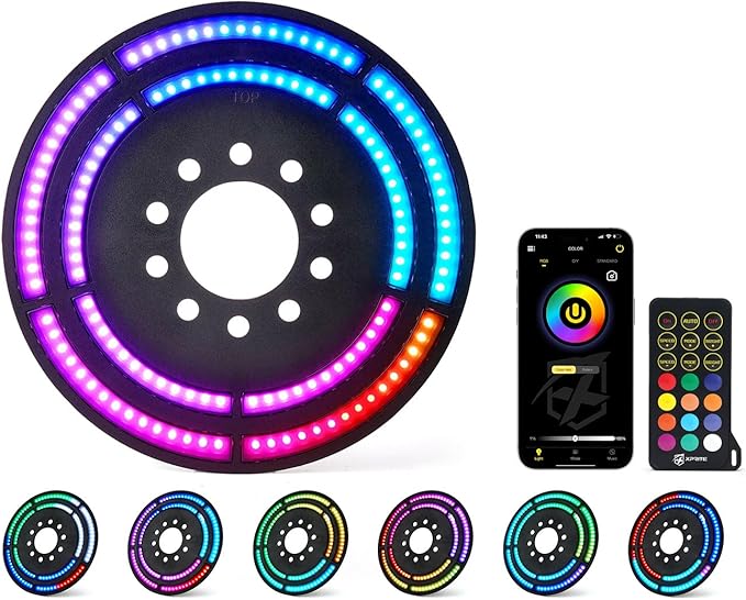 RGB Spare Tire Brake Light with Dual Control (RF & Bluetooth), Color-Changing 3rd LED Rear Wheel Lights, Dual Ring Third Tail Lamp Compatible with 2018-2025 Jeep Wrangler JL/JLU