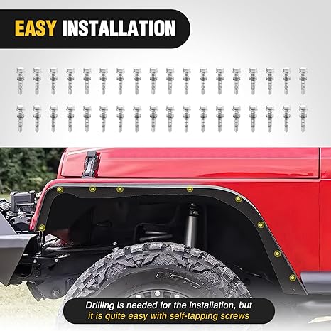 Off-Road Fender Flares Kit Compatible with 1997 1998 1999 2000 2001 2002 2003 2004 2005 2006 Wrangler TJ & LJ Heavy-Duty Solid Steel Black Textured Front Rear Flat 4 PCS