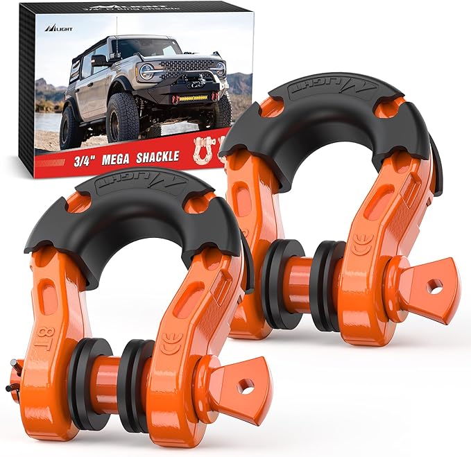 2 Pack 3/4" Mega D-Ring Shackle with 7/8" Screw Pin 68,000LBS Break Strength, Heavy Duty Off Road Recovery Shackle for Use with Tow Strap, Winch, Off-Road Jeep Truck Vehicle, 2 Years Warranty