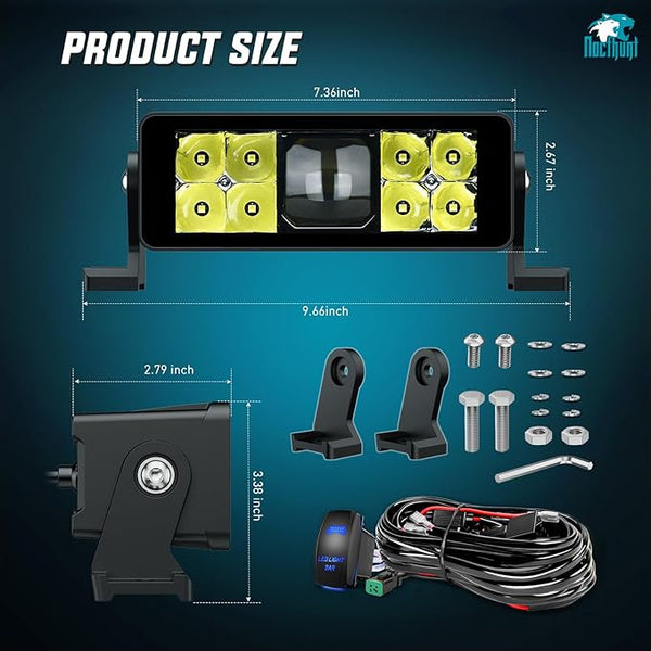 LED Light Bar 8inch 9LED Dual Row Spot LED Fog Light Screw-Less Night Vision Off Road Lights w/ 18AWG Rocker Switch Wiring Harness Kit for Driving Light on Truck ATV UTV