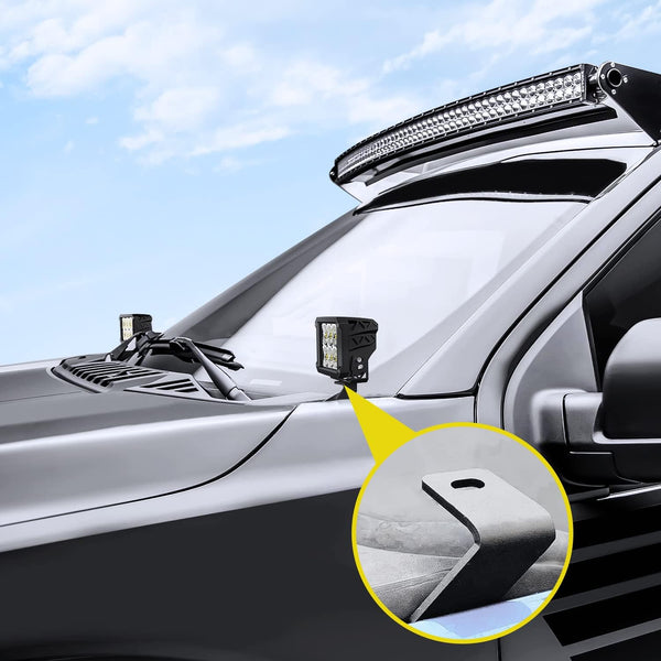 Ditch Light Bracket Hood Mount Brackets for Front A-Pillar Auxiliary Offroad LED Pod Light Work Lights on F150 Raptor 2017-2023 F-150 2015-2023
