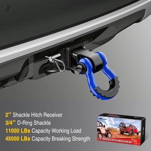 Shackle Hitch Receiver 2Inch 45000 LBs Breaking Strength 3/4" D Ring Shackle w/Trailer Hitch Pin Heavy Duty Solid Recovery Towing Kit for Trucks Jeeps Off-Road