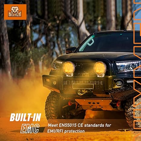 5.7 Inch Amber LED Driving Light Round 50W Yellow Fog Lights w/ 16AWG DT Connector Wiring Harness IP68 Spot Flood Combo LED Work Lights for Offroad ATV UTV Truck Tractor