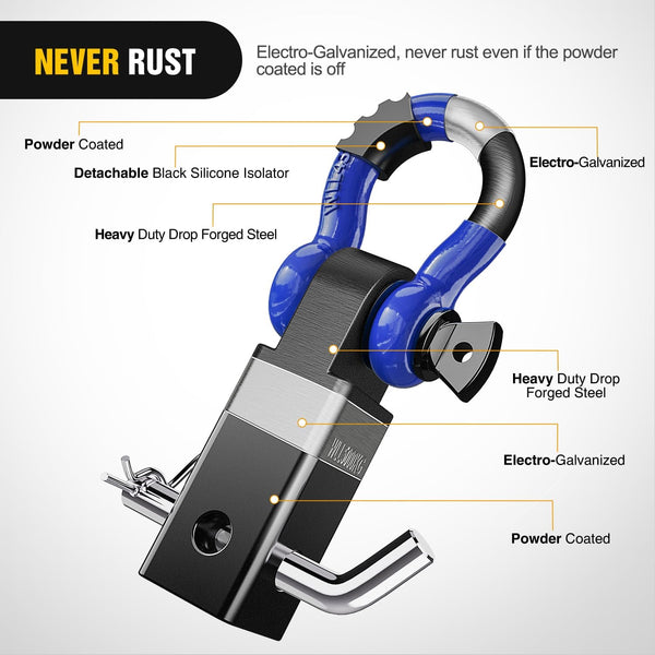 Shackle Hitch Receiver 2Inch 45000 LBs Breaking Strength 3/4" D Ring Shackle w/Trailer Hitch Pin Heavy Duty Solid Recovery Towing Kit for Trucks Jeeps Off-Road