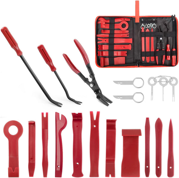 19Pcs Auto Trim Removal Tool Set, Nylon Car Trim Panel Radio Audio Stereo Removal Tool Kit, Clip Plier Upholstery Remover Tool Set with Portable Storage Bag, 2 Years Warranty