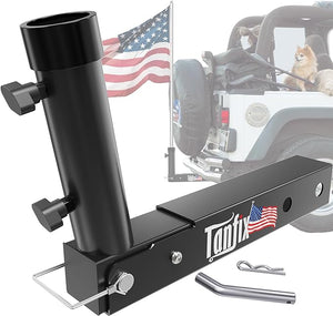 Tanfix Foldable Hitch Mount Flagpole Holder | All Metal Heavy- Duty, Fits Standard 2" Trailer Hitch, Compatible with Jeep, Truck, SUV, RV, Pickup, Camper Trailer (ONE Flagpole)