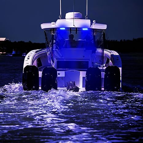 Marine LED Pods Navigation Lights 2PCS 72W Blue Beam Flood Beam Ponton Boat Deck Dock Lights for Night Fishing T-top Stern Yacht Kayak Port Sailboat Trucks Tractors