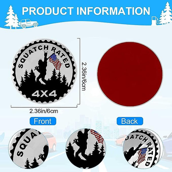 Squatch American Flag Badge Rated Car Emblem, 4 x 4 Metal Automotive Badge