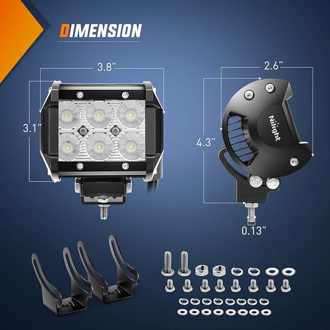 Led Pods 2Pcs 18W 1260LM Flood Led Off Road Lights Super Bright Driving Fog Boat Lights Led Work Light Bar for Trucks Pickup Golf Cart SUV ATV UTV 4x4 Van Camper,2 Years Warranty