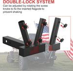 Hitch Mount Dual Flag Pole Holder Universal for Standard 2 inch Hitch Receivers - Compatible with Jeep, Truck, SUV, RV, Pickup, Camper Trailer, with Anti-Wobble Screw