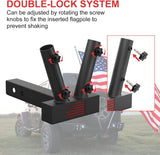 Hitch Mount Dual Flag Pole Holder Universal for Standard 2 inch Hitch Receivers - Compatible with Jeep, Truck, SUV, RV, Pickup, Camper Trailer, with Anti-Wobble Screw