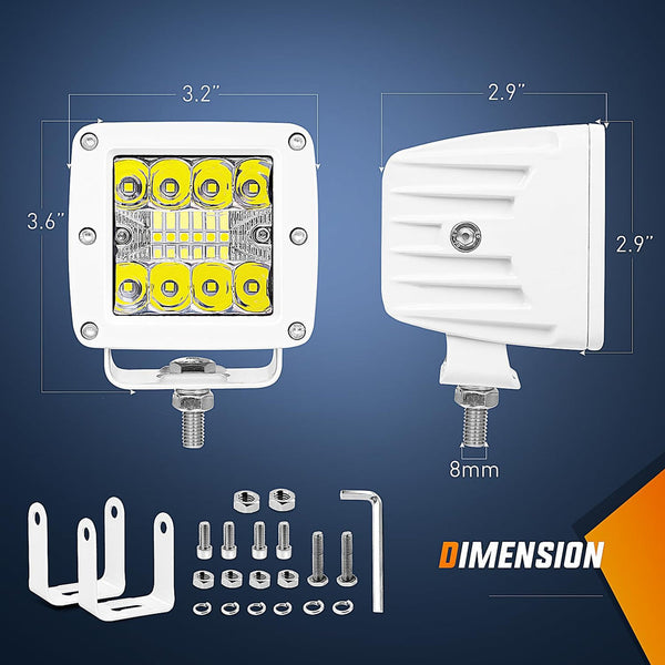 3" 42W Spot Flood Combo White Case Led Work Lights (Pair)