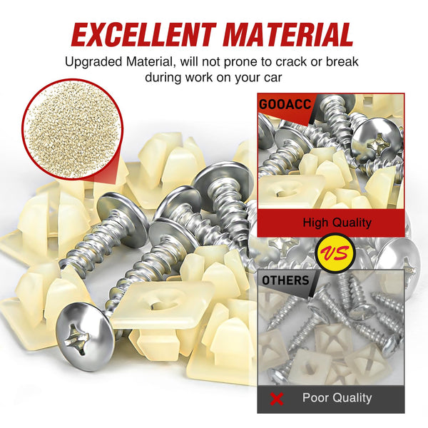 10 sets License Plate Screw Kit, Stainless Steel Screws with Nylon Nuts for Fastening Front and Back License Plates on Cars, SUVs, Trucks