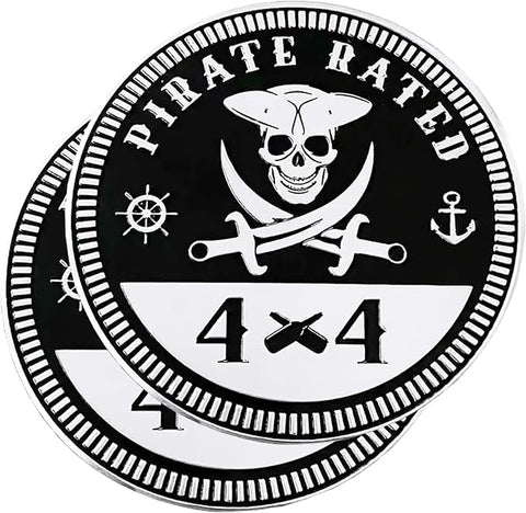 Pirate Badge Rated Car Emblem, 4 x 4 Metal Automotive Badge, 3D Round Metal Car Badges Emblems, Car Badge Decals Stickers Compatible with Jeep Wrangler Vehicles Trucks SUV RV
