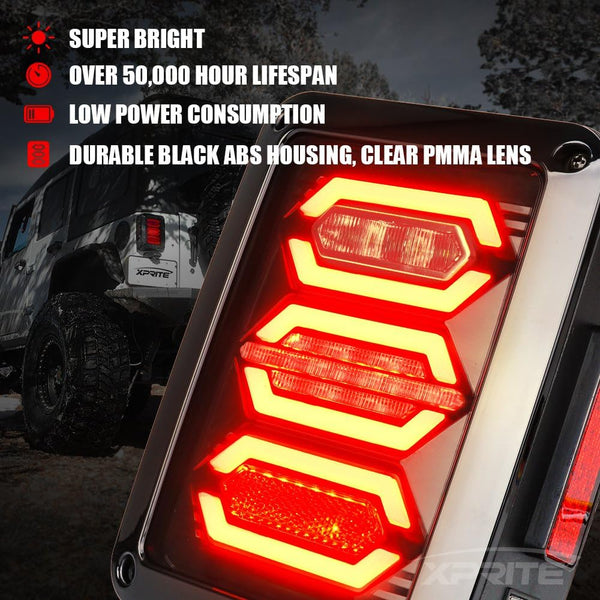 Clear Lens Red LED Tail Lights Assembly w/Turn Signal & Back Up & Brake Light, Plug & Play Compatible with 2007-2018 Jeep Wrangler JK JKU - G3 Diamond Series