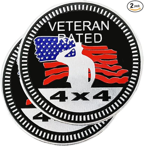 Veteran Badge Rated Car Emblem, 4 x 4 Metal Automotive Badge, 3D Round Metal Car Badges Emblems, Car Badge Decals Stickers Compatible with Jeep Wrangler Vehicles Trucks SUV RV