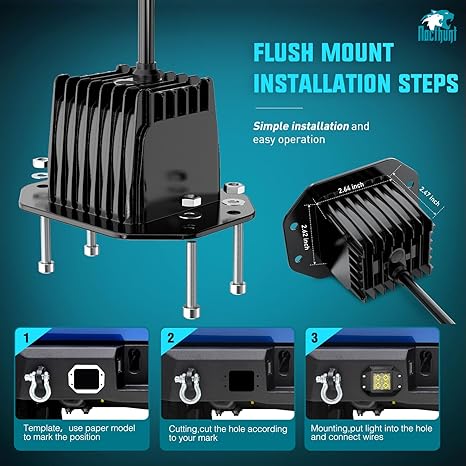 Flush Mount LED Pod Lights 2PCS 4.7 Inch 4LED Flood Beam Bumper Light LED Offroad Driving Lights Backup Reverse Light LED Work Light Grill Mount Light for Truck ATV UTV