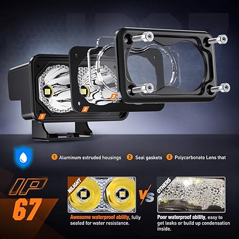 2PCS 3Inch Motorcycle Led Pods 1300LM Built-in EMC Driving Light Super Spotlight Offroad Fog Light Auxiliary Light for Motorbike SUV ATV Truck Boat Tractor Forklift