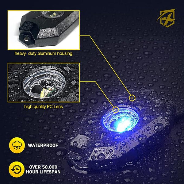 RGBW LED Rock Lights Kit with Bluetooth & Wireless Remote Controller, Multicolor Cars Underglow, Wheel, Footwell Neon Light Kits, for Off-Road UTV ATV Trucks SUV Motorcycle Boats - 6 Pods