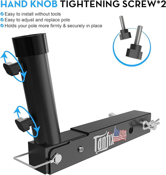 Tanfix Foldable Hitch Mount Flagpole Holder | All Metal Heavy- Duty, Fits Standard 2" Trailer Hitch, Compatible with Jeep, Truck, SUV, RV, Pickup, Camper Trailer (ONE Flagpole)