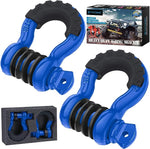 TICONN 2 Pack D Ring Shackle with 7/8" Screw Pin 57,000Ibs Break Strength, 3/4" Heavy Duty Shackles with Isolator & Washers for Tow Strap Winch Off Road Vehicle Recovery (Blue/Black)