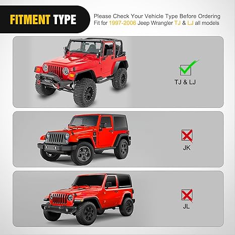 Off-Road Fender Flares Kit Compatible with 1997 1998 1999 2000 2001 2002 2003 2004 2005 2006 Wrangler TJ & LJ Heavy-Duty Solid Steel Black Textured Front Rear Flat 4 PCS