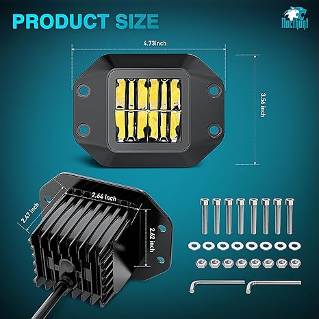 Flush Mount LED Pod Lights 2PCS 4.7 Inch 4LED Flood Beam Bumper Light LED Offroad Driving Lights Backup Reverse Light LED Work Light Grill Mount Light for Truck ATV UTV