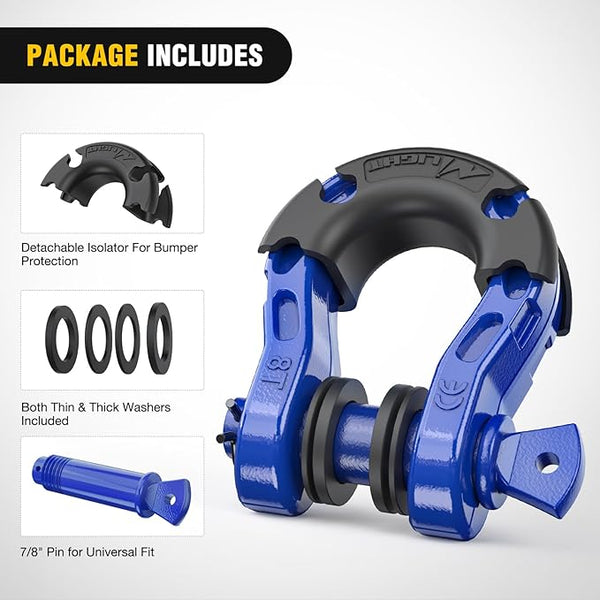 2 Pack 3/4" Mega D-Ring Shackle with 7/8" Screw Pin 68,000LBS Break Strength, Heavy Duty Off Road Recovery Shackle for Use with Tow Strap, Winch, Off-Road Jeep Truck Vehicle, 2 Years Warranty