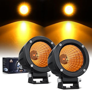 Amber Led Light Pods 2PCS 3Inch Flood Round Led Offroad Fog Light Built-in EMC Driving Lights Auxiliary Light for Motorcycle SUV ATV Truck Boat Tractor Forklift