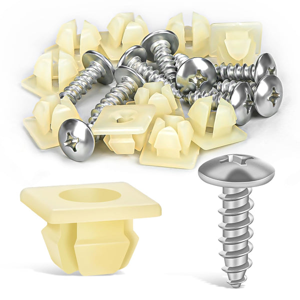 10 sets License Plate Screw Kit, Stainless Steel Screws with Nylon Nuts for Fastening Front and Back License Plates on Cars, SUVs, Trucks