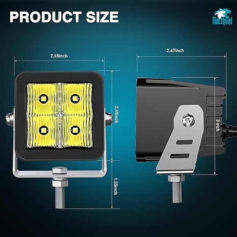 LED Pod Lights 2PCS 3 Inch 4LED Flood Beam Square Driving Work Lights Built-in EMC Offroad Lights Side Light Rear Back-Up Light for Tractor Truck Motorcycle Boat ATV