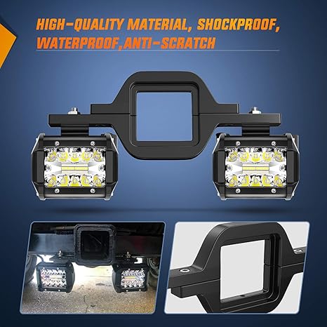 2 Pcs 4 Inch 60W Triple Row Spot Flood Led Pods / 2.5 Inch Tow Hitch Mounting Brackets Backup Reverse Lights