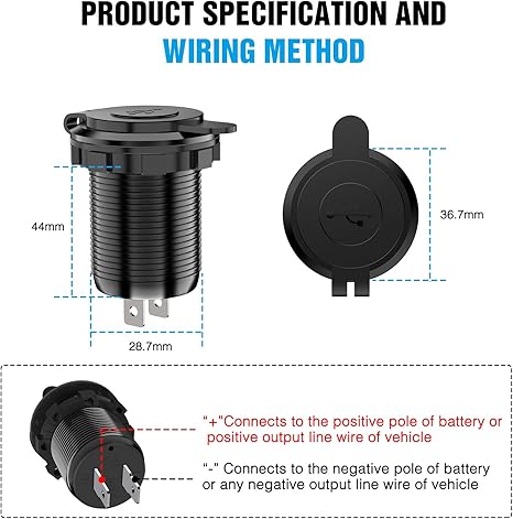 Dual USB Port QC 3.0 Fast Charging Hubs USB Charger Socket Power Outlet 2.1A & 2.1A x2 for Car Boat Marine RV Mobile with Wire Fuse DIY Kit with Lightly Blue LED, 2 years Warranty