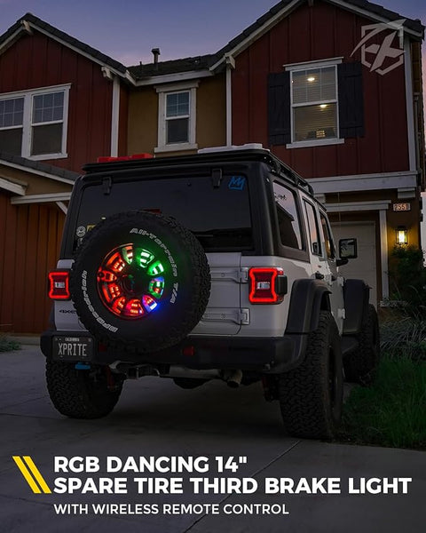 RGB Spare Tire Brake Light with Dual Control (RF & Bluetooth), Color-Changing 3rd LED Rear Wheel Lights, Dual Ring Third Tail Lamp Compatible with 2018-2025 Jeep Wrangler JL/JLU