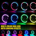LED Headlamp & Fog Lamps Kits with Dancing Halo Compatible with 1997-2018 Jeep Wrangler JK TJ   7" RGB Headlights & 4" Fog Lights Combo with Bluetooth & IR Controlled
