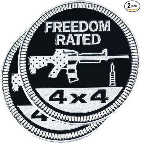 Freedom Badge Rated Car Emblem, 4 x 4 Metal Automotive Badge, 3D Round Metal Car Badges Emblems, Car Badge Decals Stickers Compatible with Jeep Wrangler Vehicles Trucks SUV RV