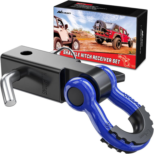 Shackle Hitch Receiver 2Inch 45000 LBs Breaking Strength 3/4" D Ring Shackle w/Trailer Hitch Pin Heavy Duty Solid Recovery Towing Kit for Trucks Jeeps Off-Road