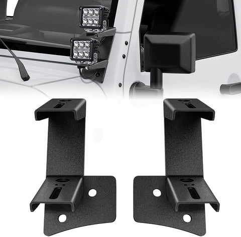 Dual A-Pillar Windshield Hinge Mount Bracket For 2007-2017 Wrangler JK/JKU 2DR 4DR (Pair)