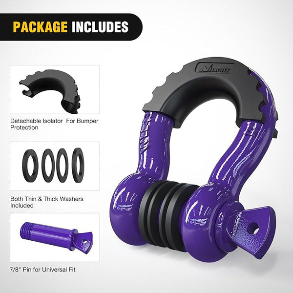 2 Pack 3/4" D-Ring Shackle with 7/8" Screw Pin 41,887lbs Break Strength, Heavy Duty Off Road Recovery Shackle with Isolators Washers for Use with Tow Strap, Winch, Off-Road Jeep Truck Vehicle