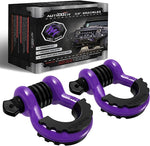 AUTMATCH D Ring Shackle purple  3/4" Shackles (2 Pack) 41,887Ibs Break Strength with 7/8" Screw Pin and Shackle Isolator Washers Kit for Tow Strap Winch Off Road Vehicle Recovery Purple & Black