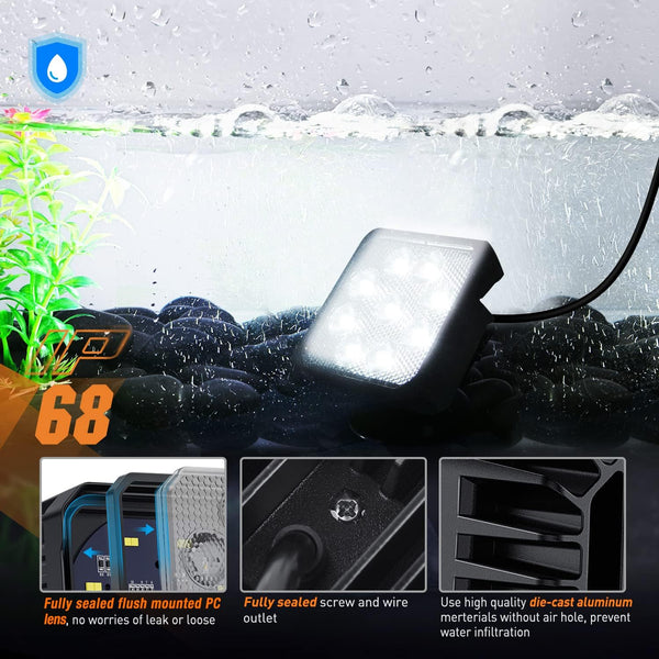 2PCS 4Inch Led Pods Square 3370LM Built-in EMC Work Light 90° Flood Beam Angle for Offroad Lights Side Light Rear Back-Up Light for Tractor Truck Motorcycle Boat ATV UTV