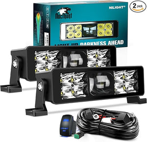 LED Light Bar 8inch 9LED Dual Row Spot LED Fog Light Screw-Less Night Vision Off Road Lights w/ 18AWG Rocker Switch Wiring Harness Kit for Driving Light on Truck ATV UTV