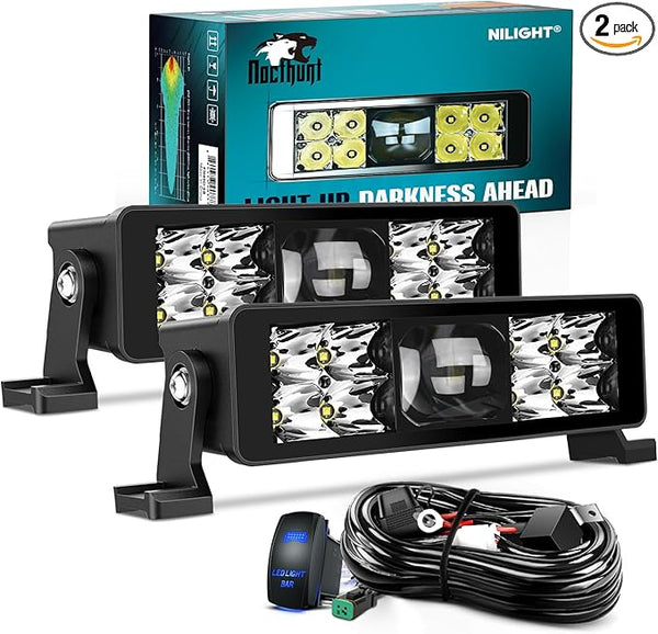 LED Light Bar 8inch 9LED Dual Row Spot LED Fog Light Screw-Less Night Vision Off Road Lights w/ 18AWG Rocker Switch Wiring Harness Kit for Driving Light on Truck ATV UTV