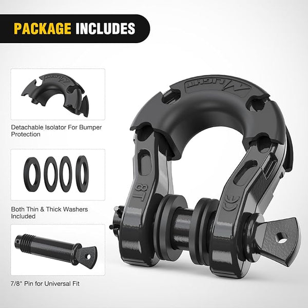 2 Pack 3/4" Mega D-Ring Shackle with 7/8" Screw Pin 68,000LBS Break Strength, Heavy Duty Off Road Recovery Shackle for Use with Tow Strap, Winch, Off-Road Jeep Truck Vehicle, 2 Years Warranty