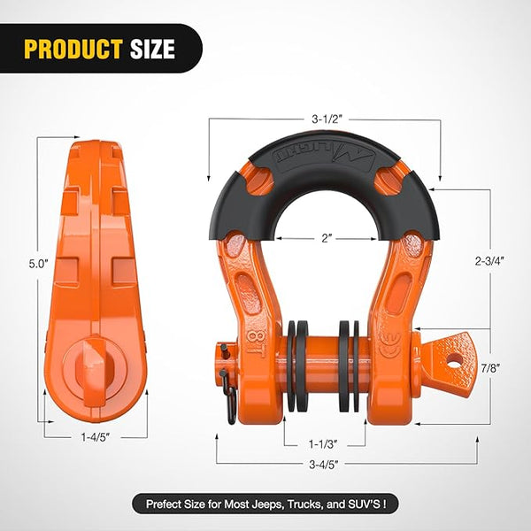2 Pack 3/4" Mega D-Ring Shackle with 7/8" Screw Pin 68,000LBS Break Strength, Heavy Duty Off Road Recovery Shackle for Use with Tow Strap, Winch, Off-Road Jeep Truck Vehicle, 2 Years Warranty