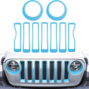 LAIKOU 9PCs Upgrade Front Grille Insert Grill Cover and Headlight Lamp Cover Trim Exterior Accessories fit for Jeep Wrangler JL JLU Sport/Sports