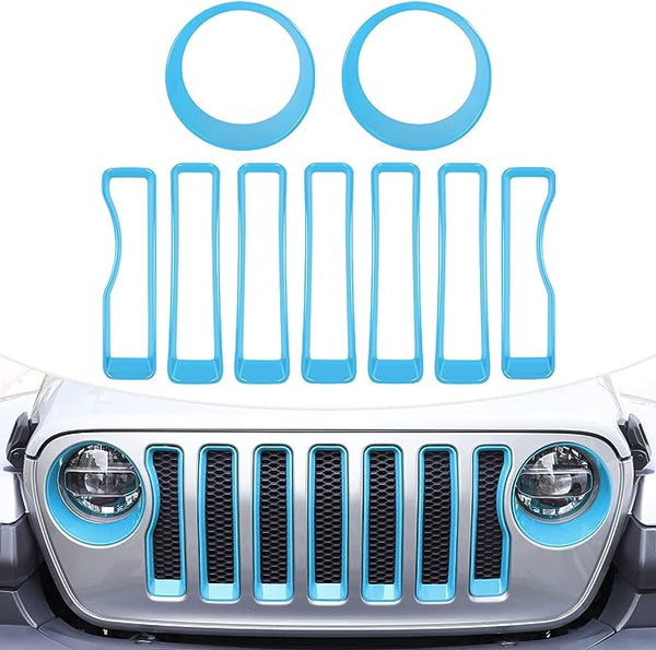 LAIKOU 9PCs Upgrade Front Grille Insert Grill Cover and Headlight Lamp Cover Trim Exterior Accessories fit for Jeep Wrangler JL JLU Sport/Sports