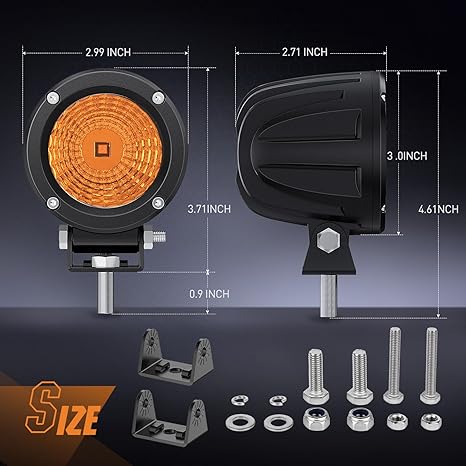 Amber Led Light Pods 2PCS 3Inch Flood Round Led Offroad Fog Light Built-in EMC Driving Lights Auxiliary Light for Motorcycle SUV ATV Truck Boat Tractor Forklift