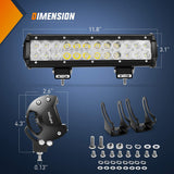 12" 72W Double Row Spot/Flood Led Light Bar | Horizontal Tube Clamp Mount | 12FT Wire 3Pin Switch