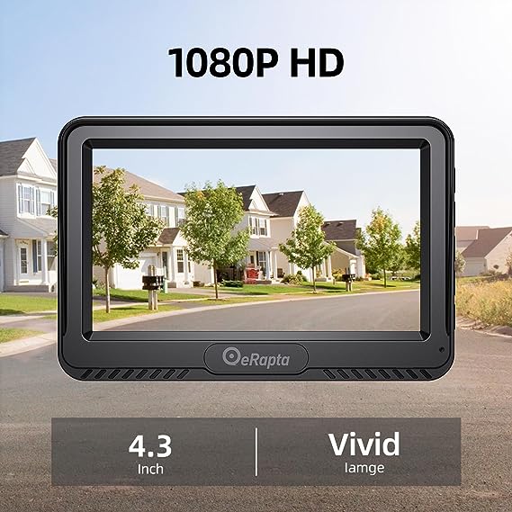 eRapta Backup Camera, 4.3”HD 1080P Rear View Monitor kit with IP69 Waterproof, Night Vision, DIY Grid Lines for Car Truck Minivan A43